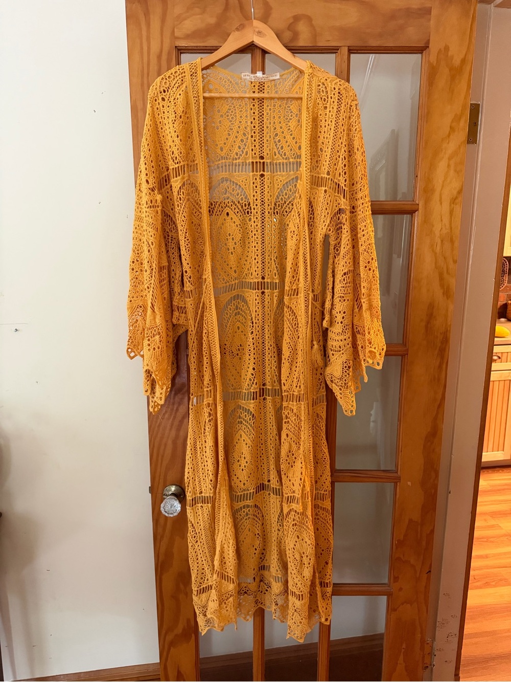 Jen's Pirate Booty Mustard Yellow Crochet Kimono Maxi
